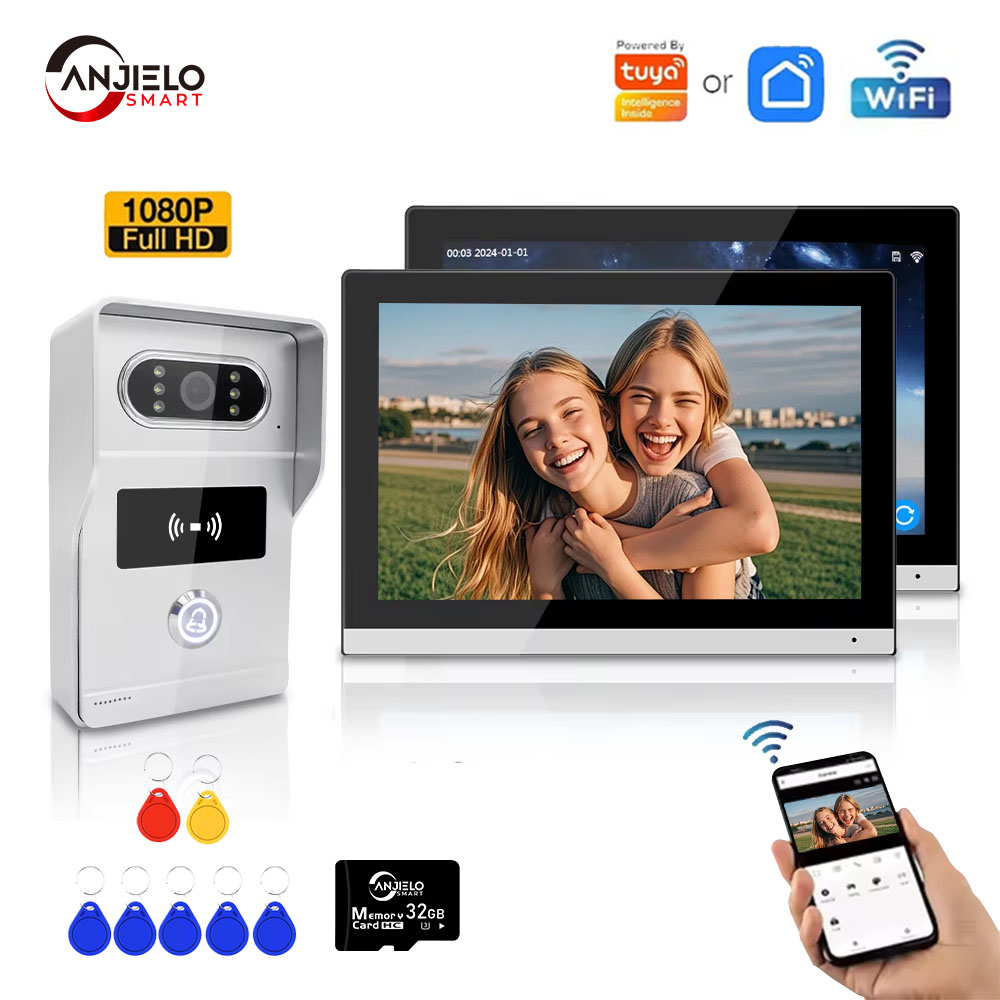 ANJIELO 10 インチタッチスクリーン Tuya APP ビデオインターホンシステム 2MP WiFi POE ドアベル RFID アクセスコントロール ヴィラホームセキュリティ用
