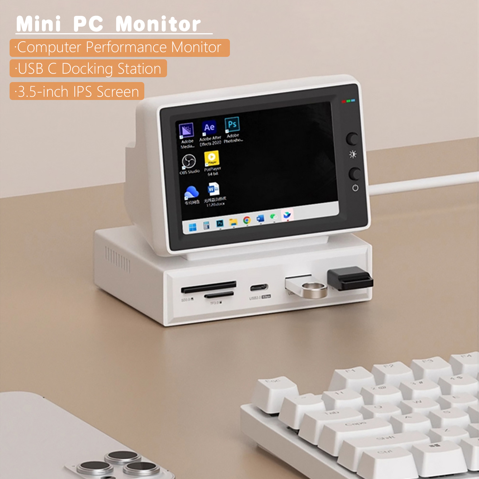 3.5 インチ HDD データモニターディスプレイサブスクリーン USB C ハブ付きラップトップ PC MacBook IPS ミニスクリーン AIDA64 ミニ PC CPU RAM