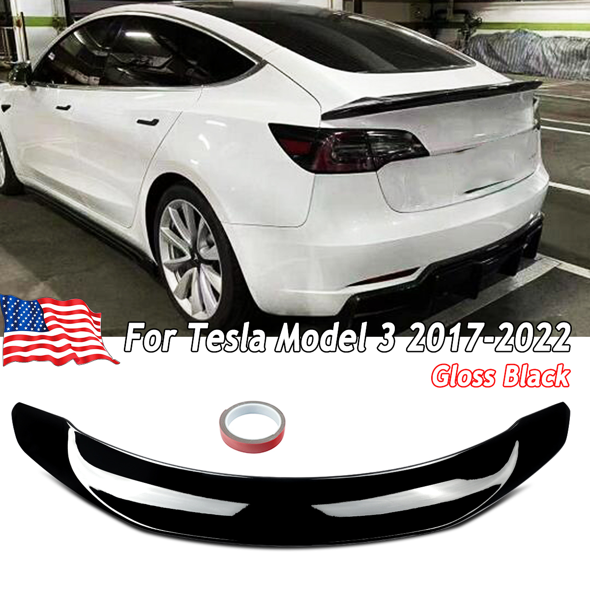 リアテールウィング 2017-2022 テスラモデル 3 V スタイルリアリップスポイラー光沢のある黒ハイキックリアトランクスポイラー Magickit