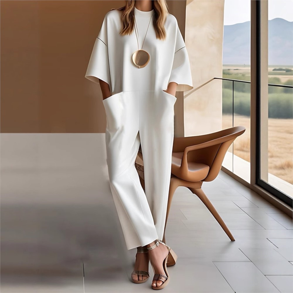 Women's Fashion Short-sleeved Jumpsuit Summer New Style Casual And Unique Loose Simple Pocket Solid Color Rompers Female 2025