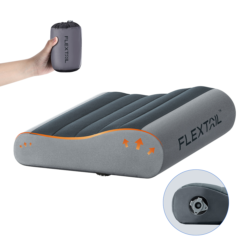 FLEXTAIL インフレータブルキャンプ枕、旅行や家庭用人間工学に基づいた枕、軽量で洗濯可能、2 つの高さオプション