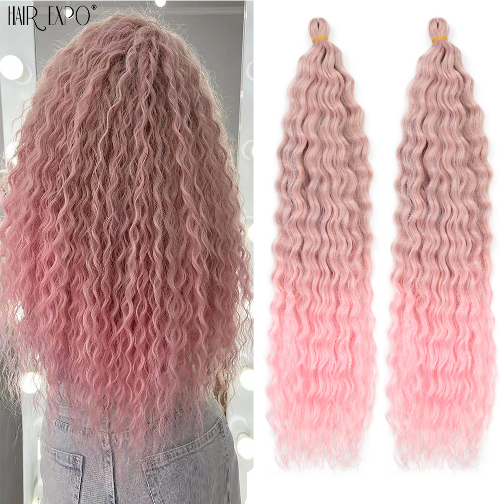 22 "アリエルカールかぎ針編みヘア合成ディープウェーブ三つ編みヘアエクステンションオンブルアリエルカールヘア軟水ウェーブツイストヘアブロンドピンク