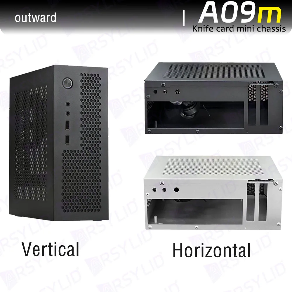A09m 3.8L ITX シャーシナイフカード A4 HTPC ポータブルコンピュータ PC サポート PCIe 2.5 ' SSD ドライブミニ IPC フレックス PSU ケース