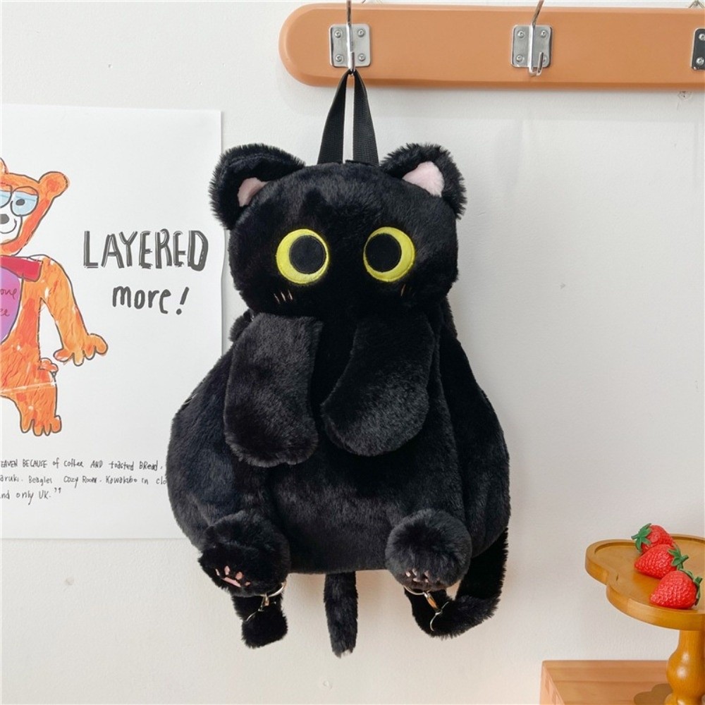かわいいかわいいバックパック大容量ソフトふわふわハンドバッグ黒猫ショルダーバッグ女の子のための女性