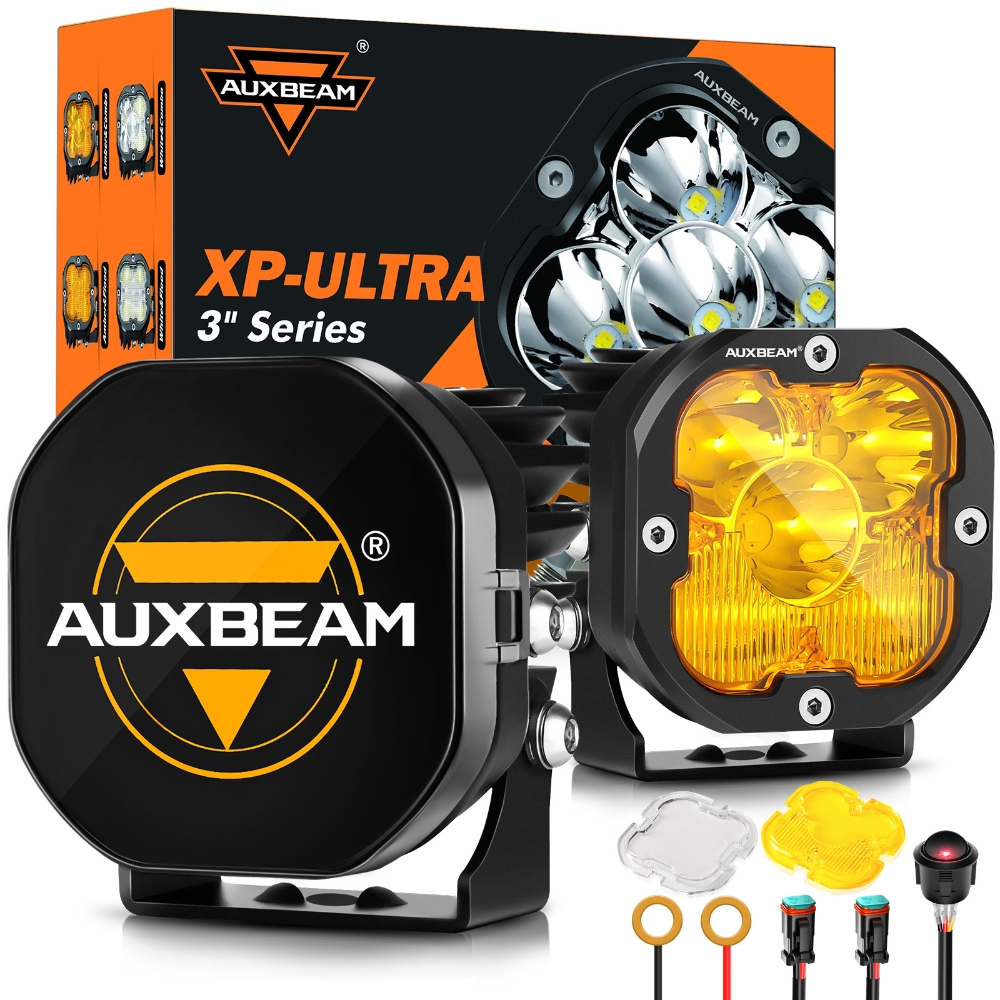 AUXBEAM 80W 9600LM 3 インチオフロード LED ポッドライトドライビングフォグランプワークランプ 3500K アンバーコンボ