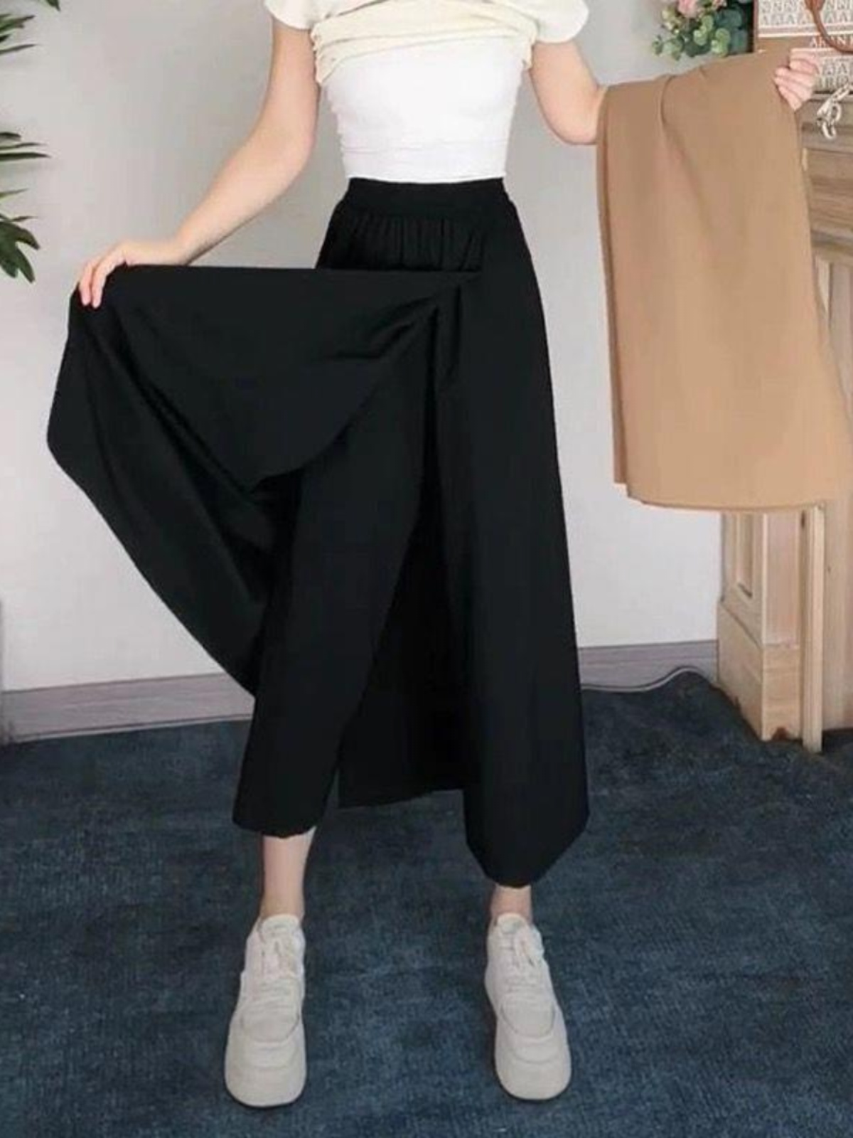 Summer 2025 Thin Loose High Waist Casual Skirt Pants Drapey Wide Leg Pants Thin Material f-length Skirt Casual Trousers