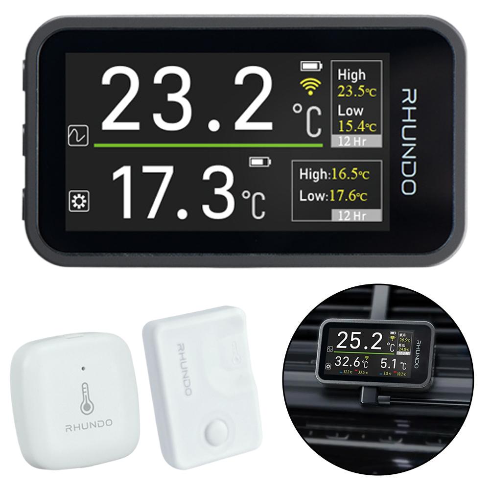 ワイヤレス車デジタル温度計屋外屋内温度目覚まし時計 IPS TFT カラー表示画面 3 測定値 RHUNDO RW-T11
