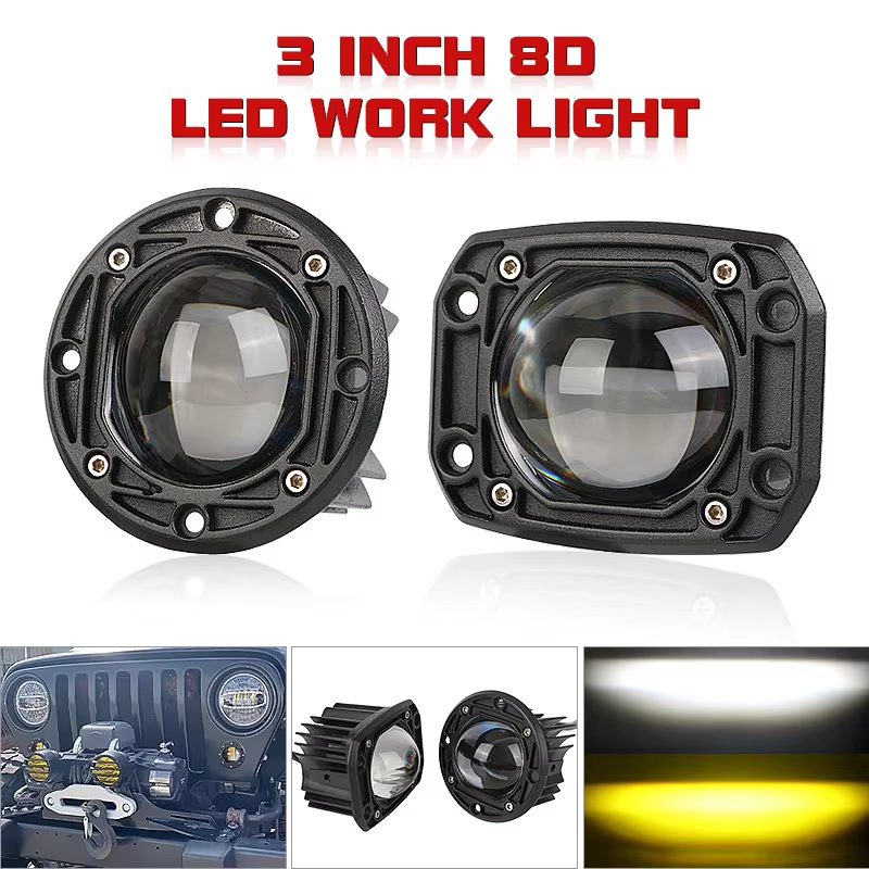 3 インチ 8D LED レンズ駆動ワークライト 30 ワットデュアルカラーフラッシュマウントフォグランプスクエアラウンドオフロード 4 × 4 トラック SUV ATV オートバイ
