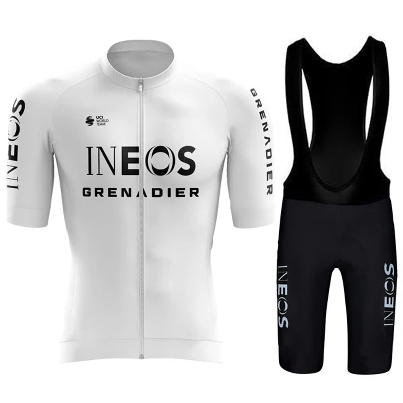 夏プロチーム INEOS GRENADIERS ホワイトサイクリング服サイクリングジャージセット男性ロードバイクシャツスーツ自転車ビブショーツ