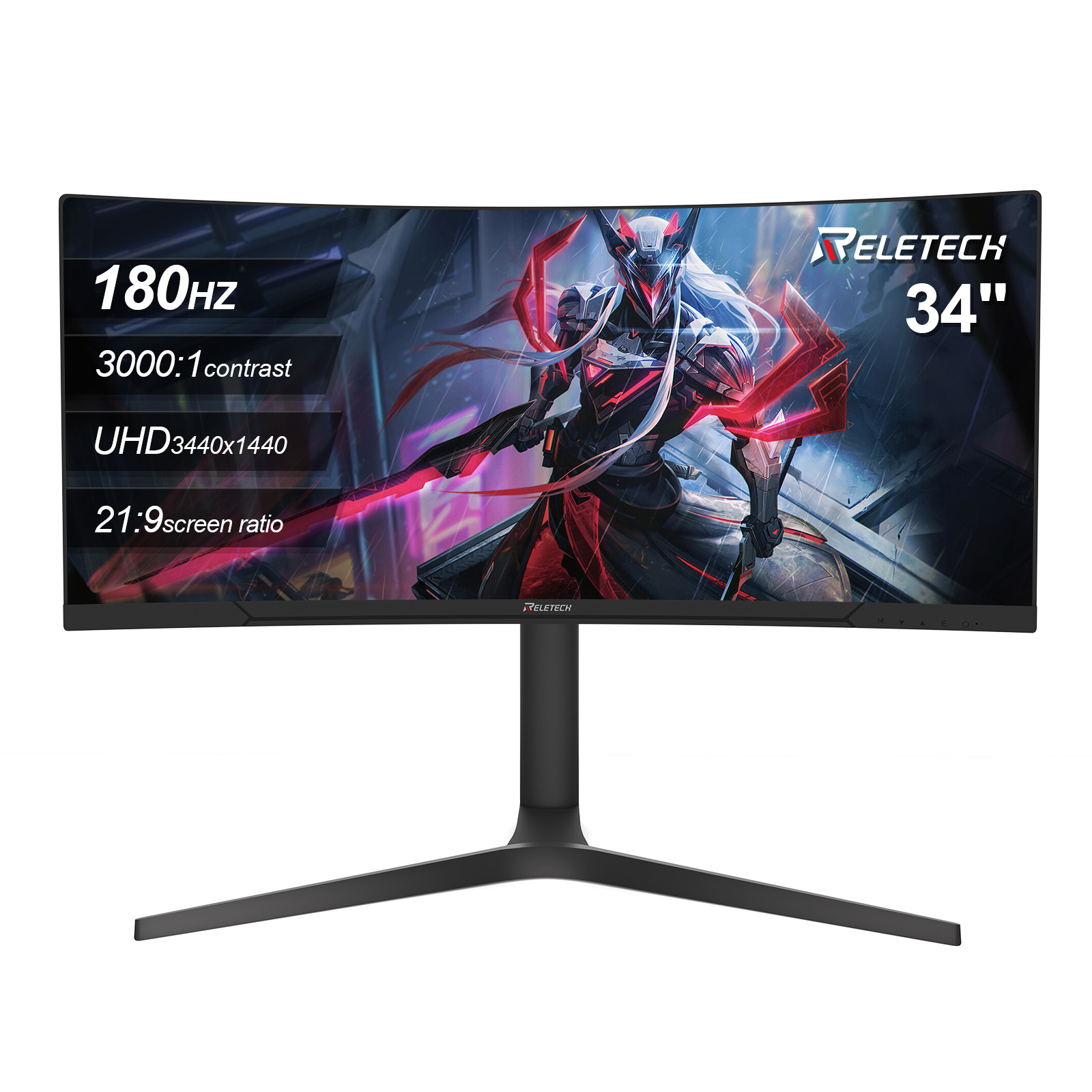 Reletech モニター 34 インチ 180Hz 3440x1440 UHD VA パネル 21:9 3000:1 1500R FreeSync HDR 高さ調整可能なスタンドサポート HDMI DP VESA