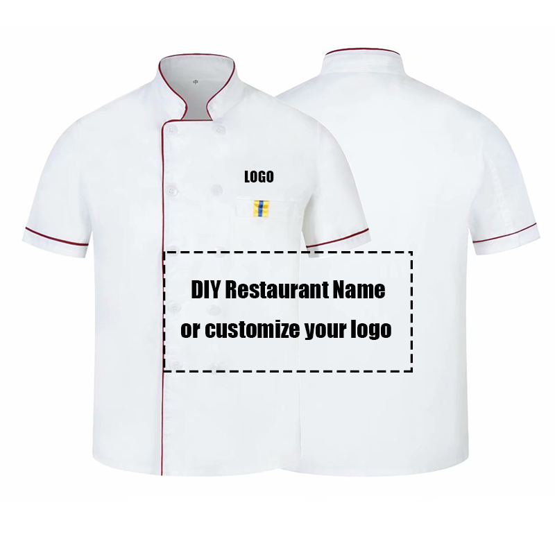 カスタマイズ DIY ロゴプリントシェフ制服キッチンベーカリーカフェフードサービス半袖通気性クックウェアウェイタージャケットオーバーオール