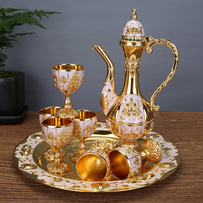 Wine set  decanter pumpkin style hip flask a cup of wine home bar  metal drinking bottle Wine cup setwhite