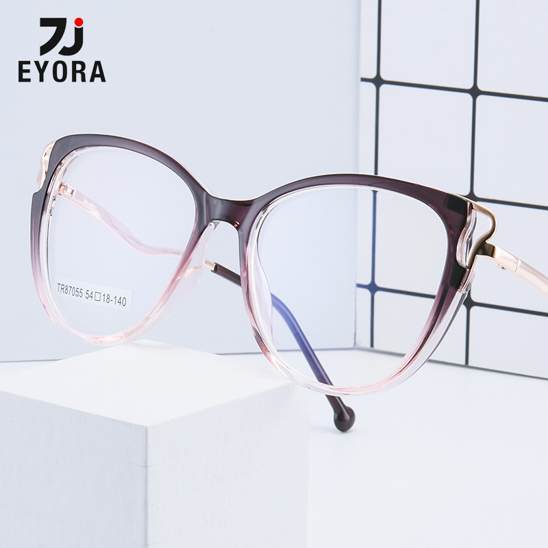 EYORA トレンディなキャットアイ女性反射防止老眼鏡抗ブルーレイ近視眼鏡フォトクロミック処方眼鏡レンズ
