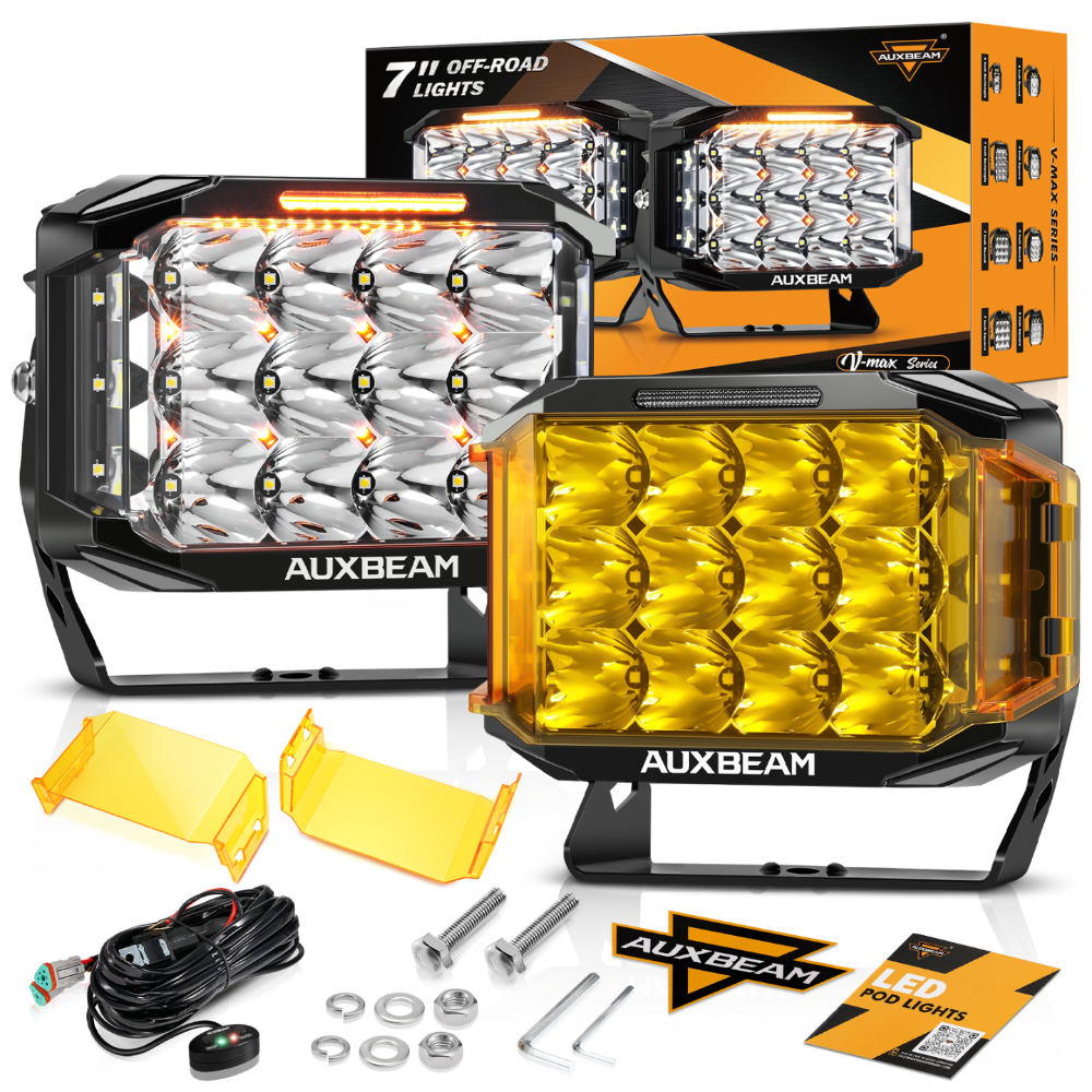 AUXBEAM V-MAX シリーズ 7X5 インチ長方形 LED 駆動ワークライトアンバー/ブラックシェル 228 ワット 26100LM スポットビーム DRL サイドシューター
