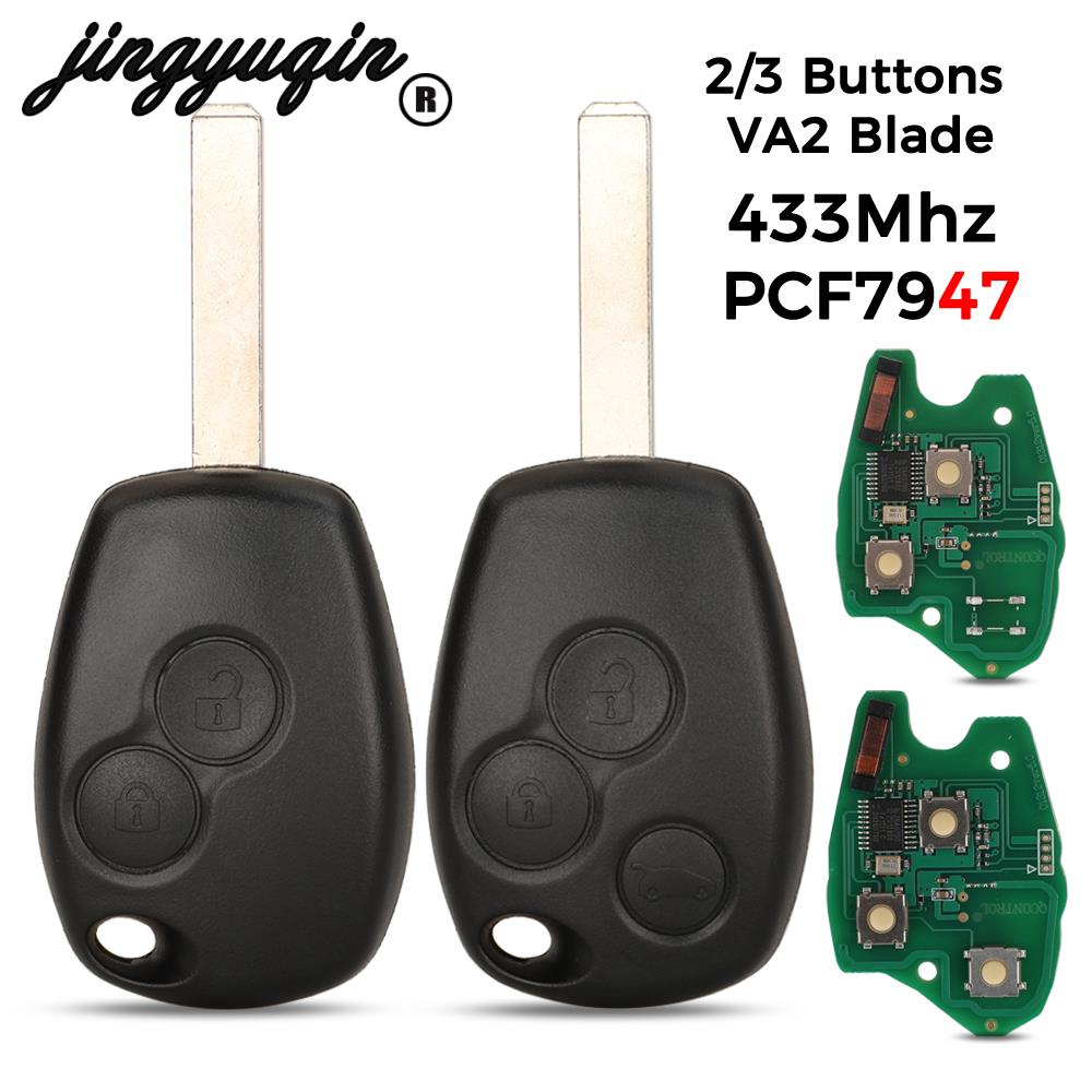 Jingyuqin 2/3 ボタンルノー/カングー II/クリオ III ダスターモーダストゥインゴ DACIA ローガンリモート車のキー 433MHz PCF7947 チップ Fob