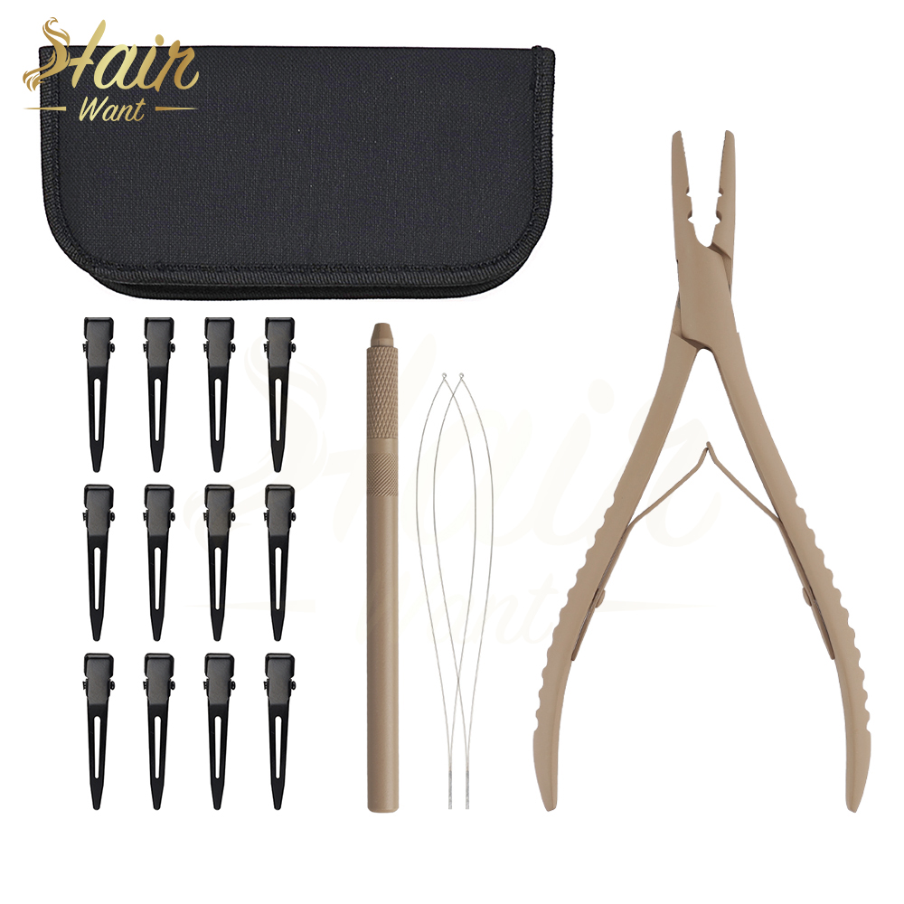 Hair Want Microlink Hair Extension Pliers with 2 Holes Hair Extension Beading Tools Metal Hair Clips for Sewing In Extensions