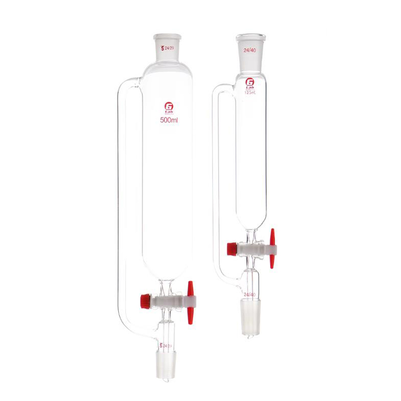 10ml～1000ml 実験用ガラス製定圧漏斗、標準口径円筒滴形下分離漏斗、PTFEストッパー付き
