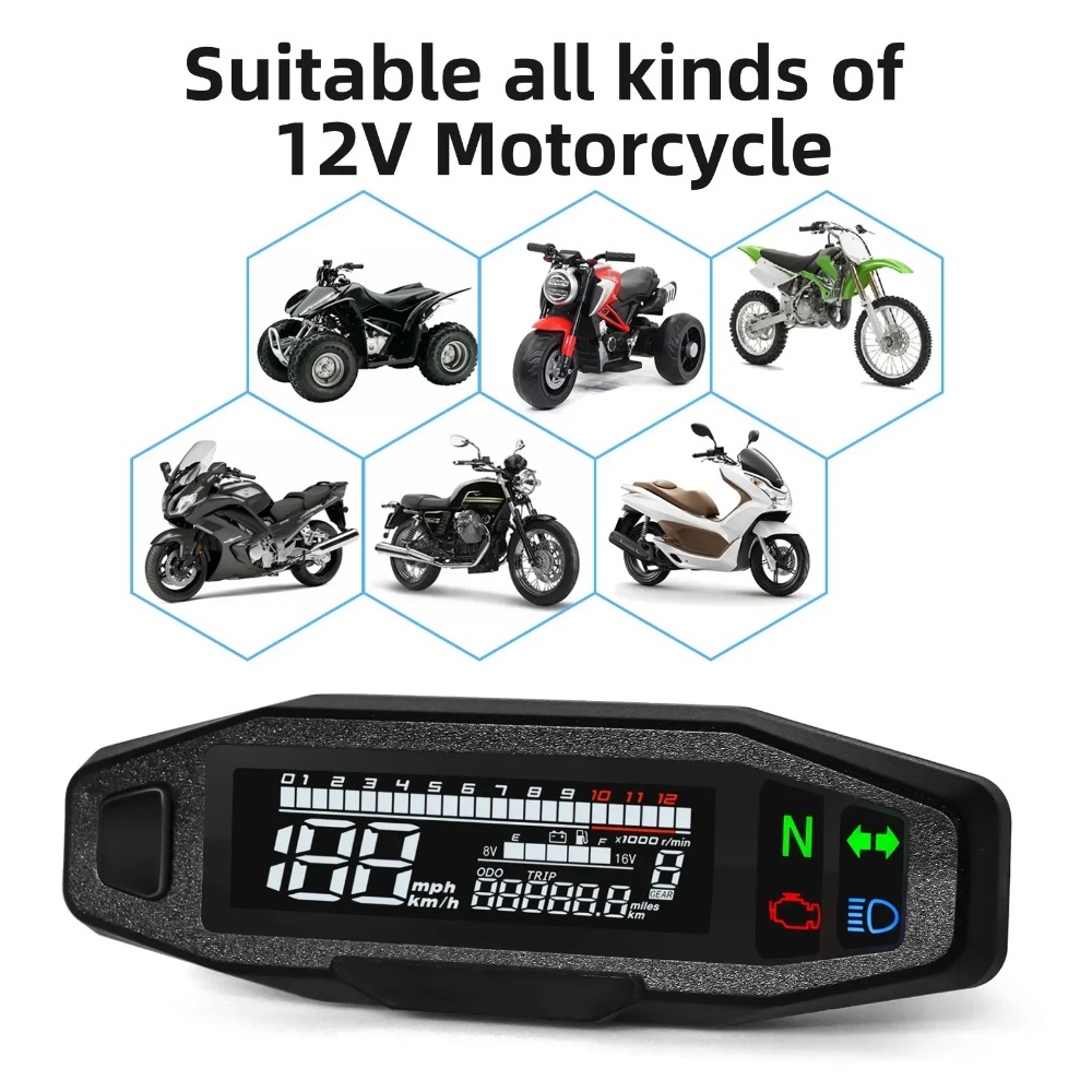 ユニバーサルデジタルオートバイスピードメーターモトメーターデジタルタコメーター走行距離計計器センサースピードゲージタコRPMメーター