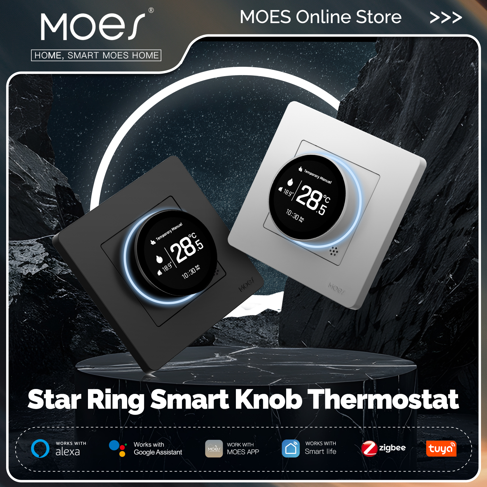 MOES Tuya ZigBee スマートノブサーモスタットスターリングシリーズ温度コントローラー水ボイラー電気加熱 Alexa Google