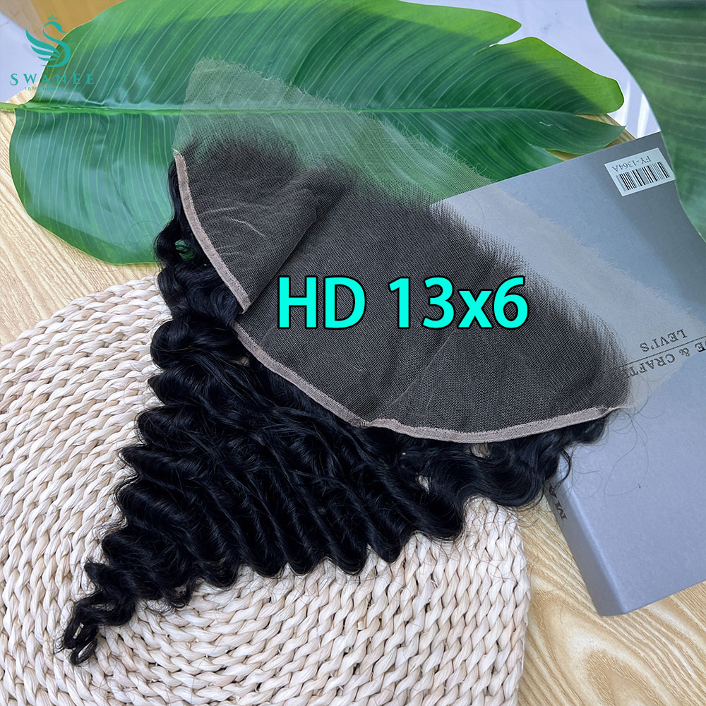 13X6 4X6 HD レース閉鎖前頭人毛ディープウェーブヘアメルトスキン事前摘み取り 100% リアル HD レース閉鎖のみバージンヘア