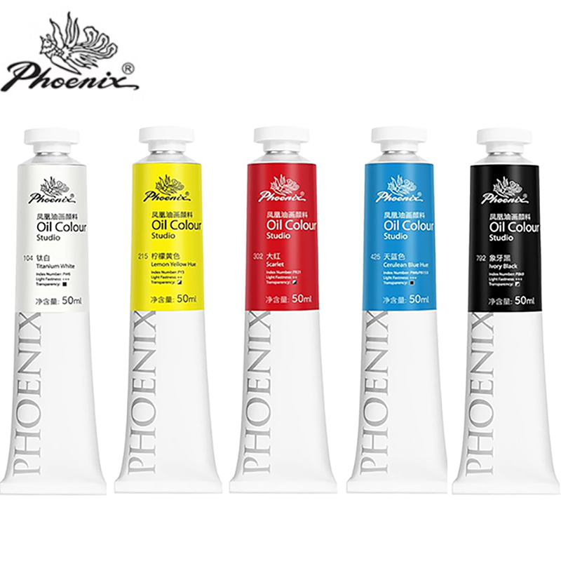 PHOENIX Studio オイルペイントセット - 5色 X 50ml / 1.69 Fl Oz お買い得セット - 絵画用プロフェッショナルオイルベースアートペイント