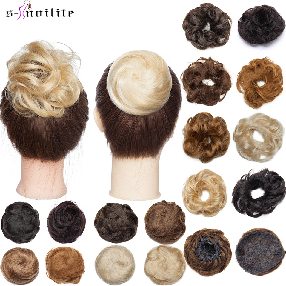 S-noilite 30 グラム 100% 本物の人毛カーリーおだんごヘア巾着バンドルシュシュ Updos ドーナツシニヨンヘアエクステンションラップポニーテール