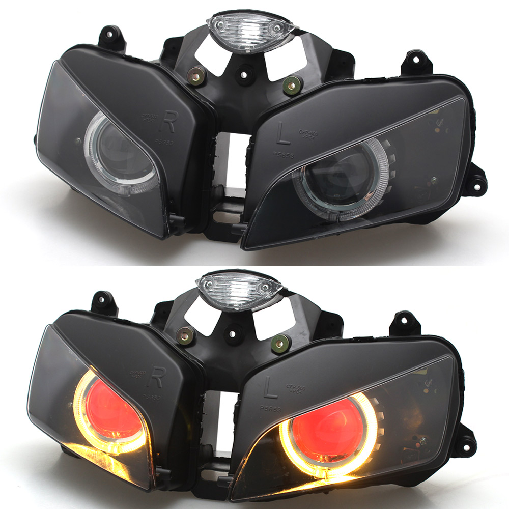 ホンダ CBR 600RR 2003-2006 オートバイ LED ヘッドライトエンジェルアイ HID プロジェクター Hi/Lo ビーム修正されたヘッドランプアセンブリ