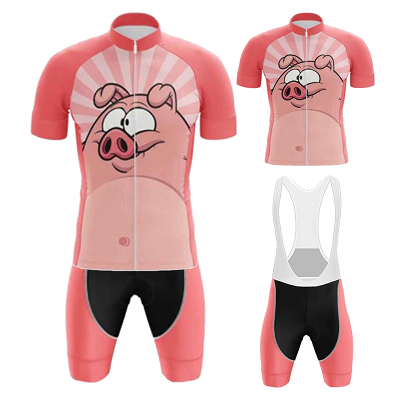 漫画ピンクの豚サイクリングジャージセット 2022 夏自転車サイクリング服 MTB バイク服制服男性着用マイヨ Ropa Ciclismo