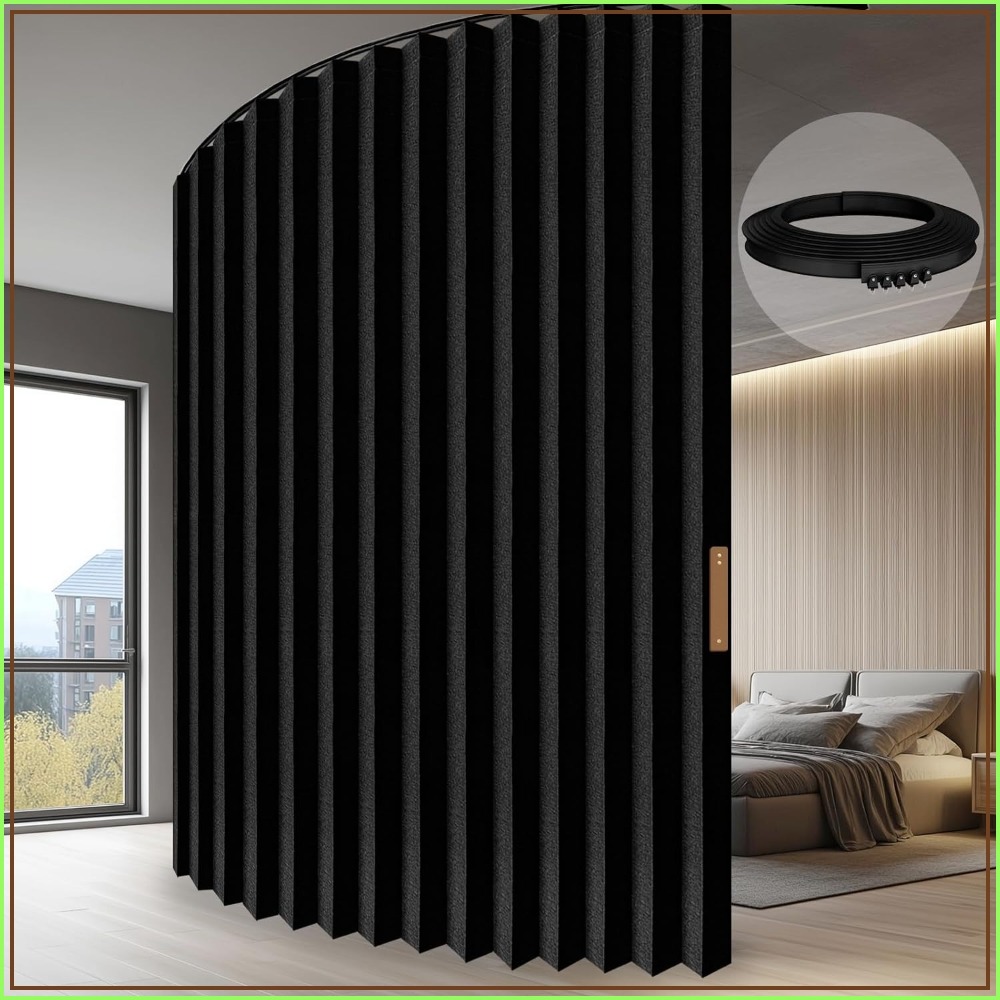 Accordion-Style Room Divider with Ceiling Track - Foldable Partition Curtain, Easy Installation, Black, 100" W x 84" L