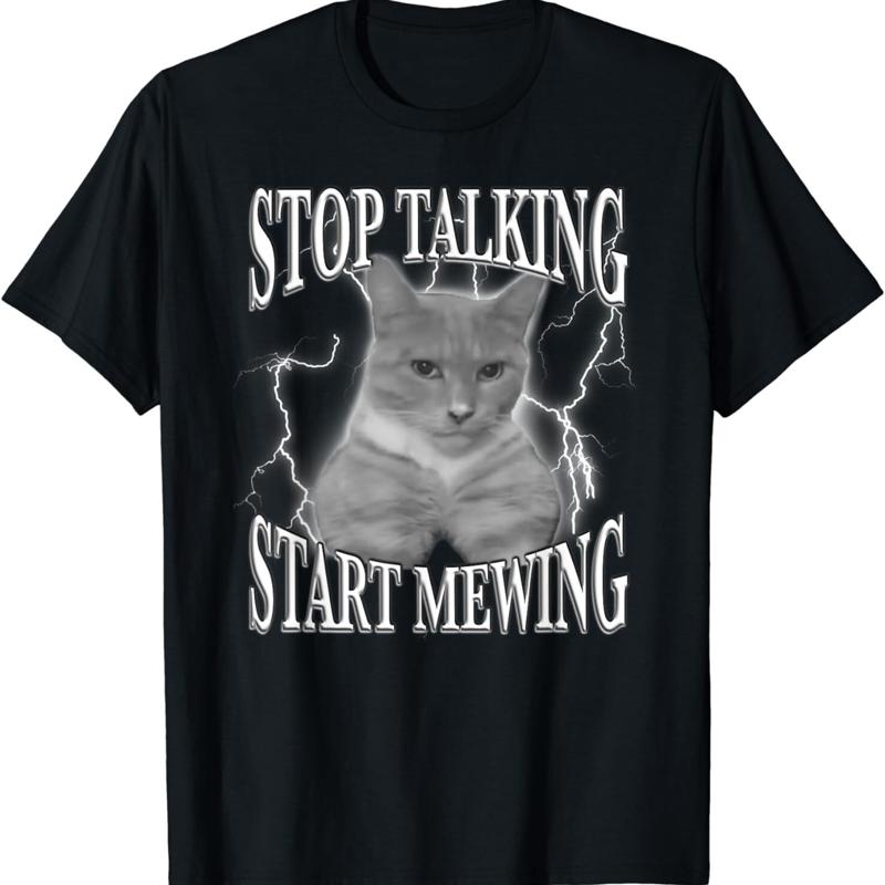 Stop Talking Start Mewing Funny LooksMaxing ミーム キャット トレンディ T シャツ