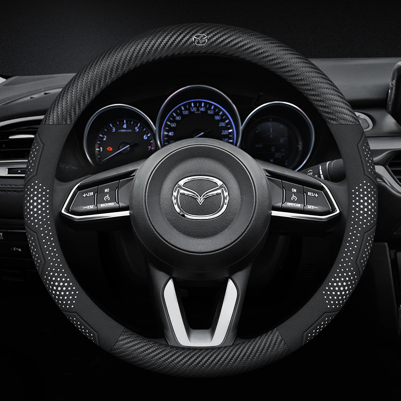 炭素繊維スエード車のステアリングホイールカバーマツダ 3 5 6 SKYACTIV アクセラアテンザ CX30 CX5 CX8 CX9 MX5 RX8 RX7 BT50 アクセサリー
