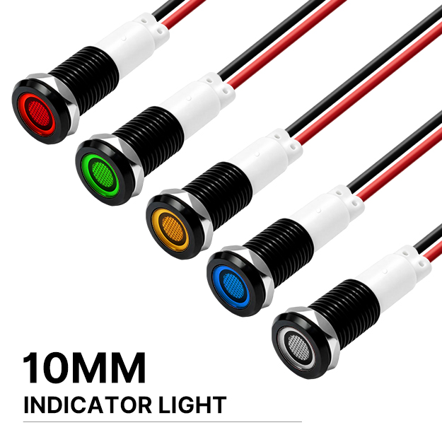 FILN 5/25 個 10 ミリメートル LED ブラックメタルインジケータライト IP67 防水信号灯 12v-24v ダッシュボード警告ランプ車マリン用