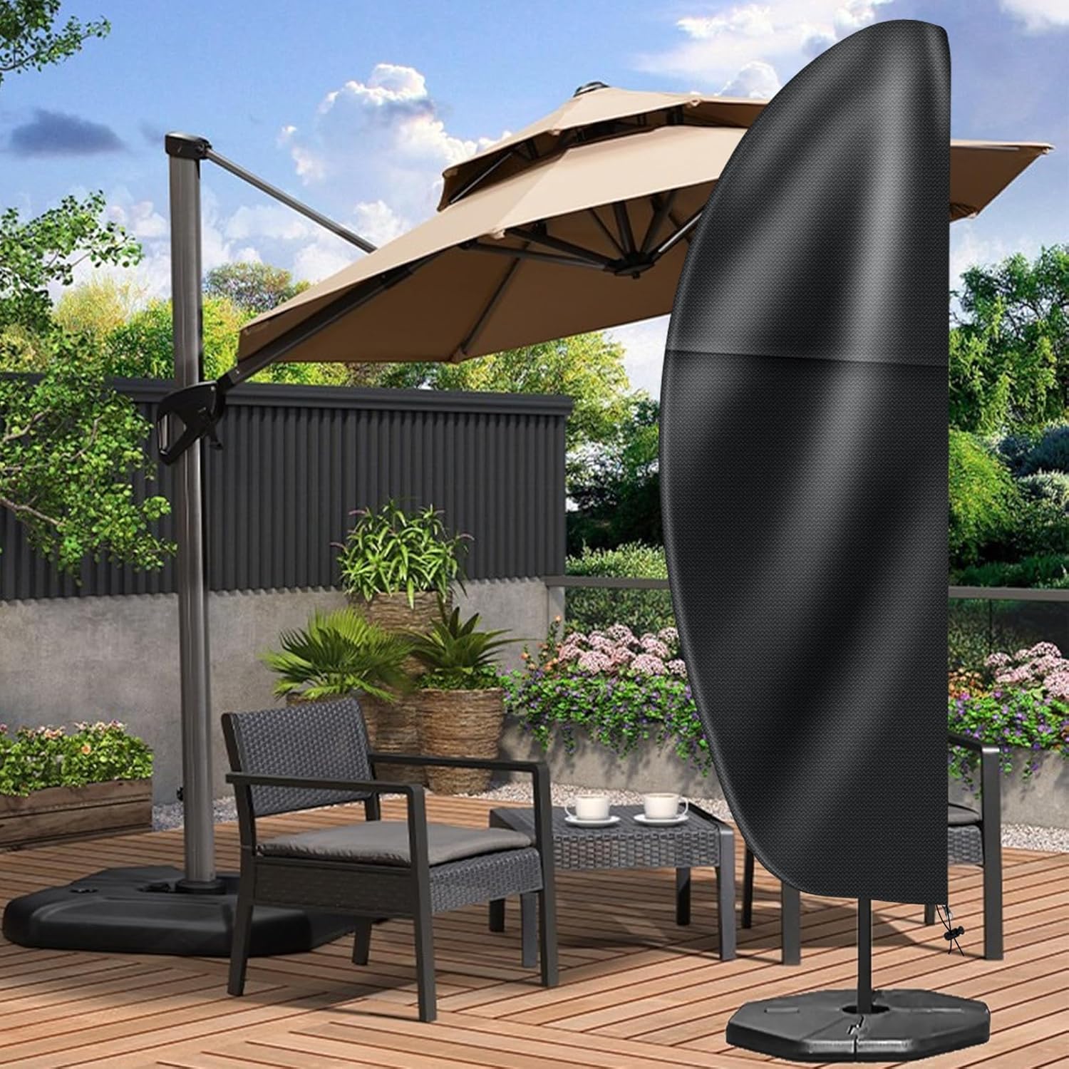 パティオ傘カバー 420D オックスフォード布フィット 9Ft に 11Ft オフセットカンチレバー傘カバーバナナスタイルパラソルカバー