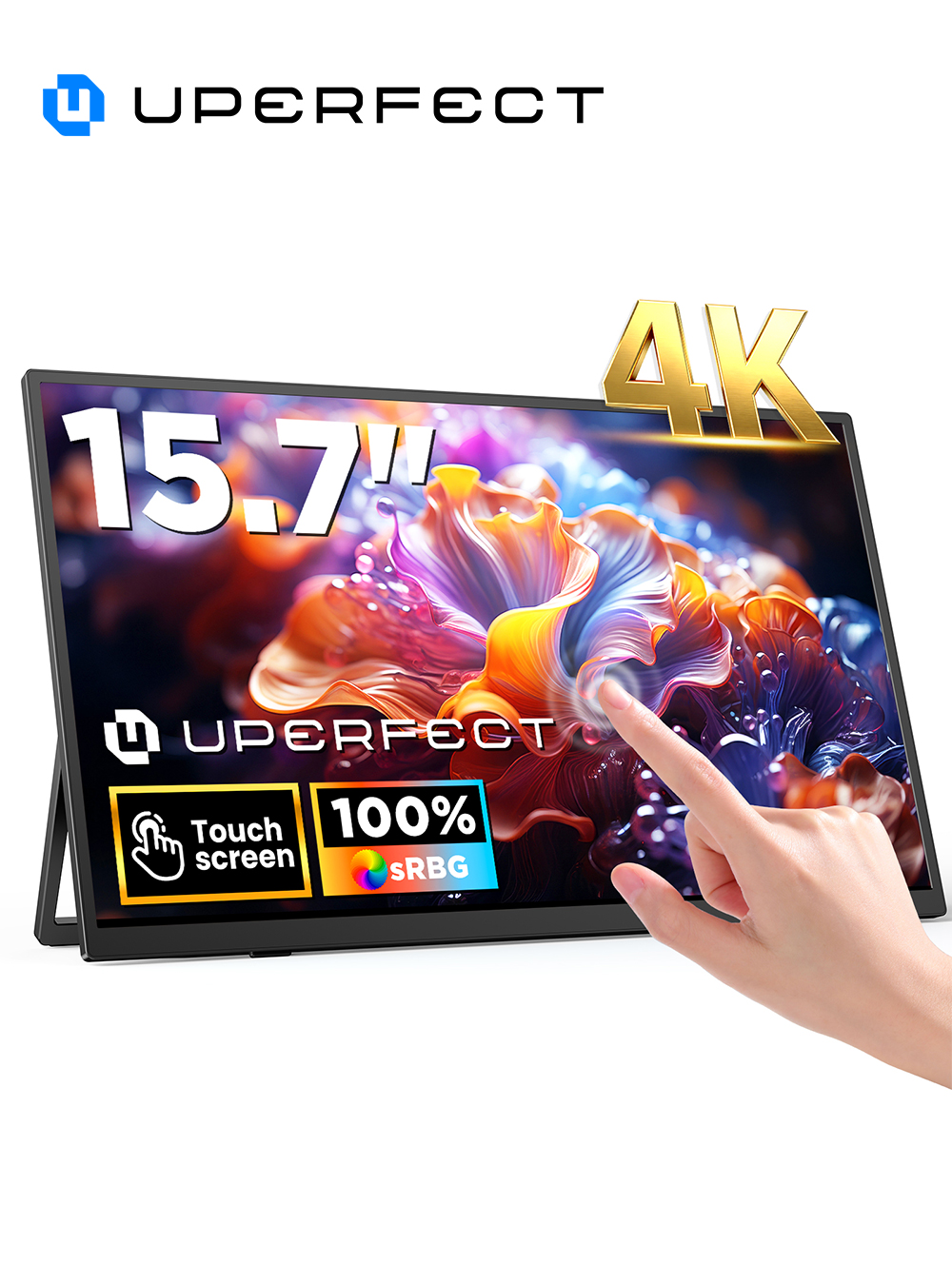 完璧な UColor J1 4K タッチスクリーンポータブルモニター 15.7 "ノートパソコン拡張画面 USB C HDMI コンピュータ PC ゲームディスプレイスタンド付き