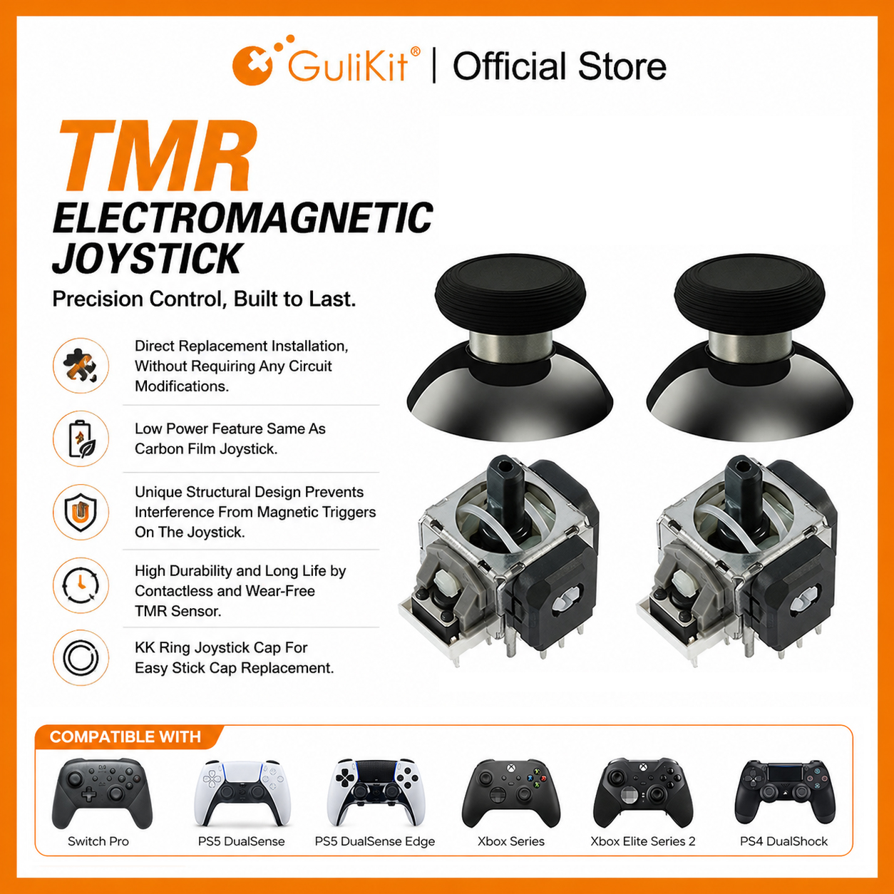 10 ペア GuliKit TMR ジョイスティック スティックキャップ付き PS4 PS5/PS5 Edge Switch Pro Xbox シリーズコントローラーゲームアクセサリー Replacemen