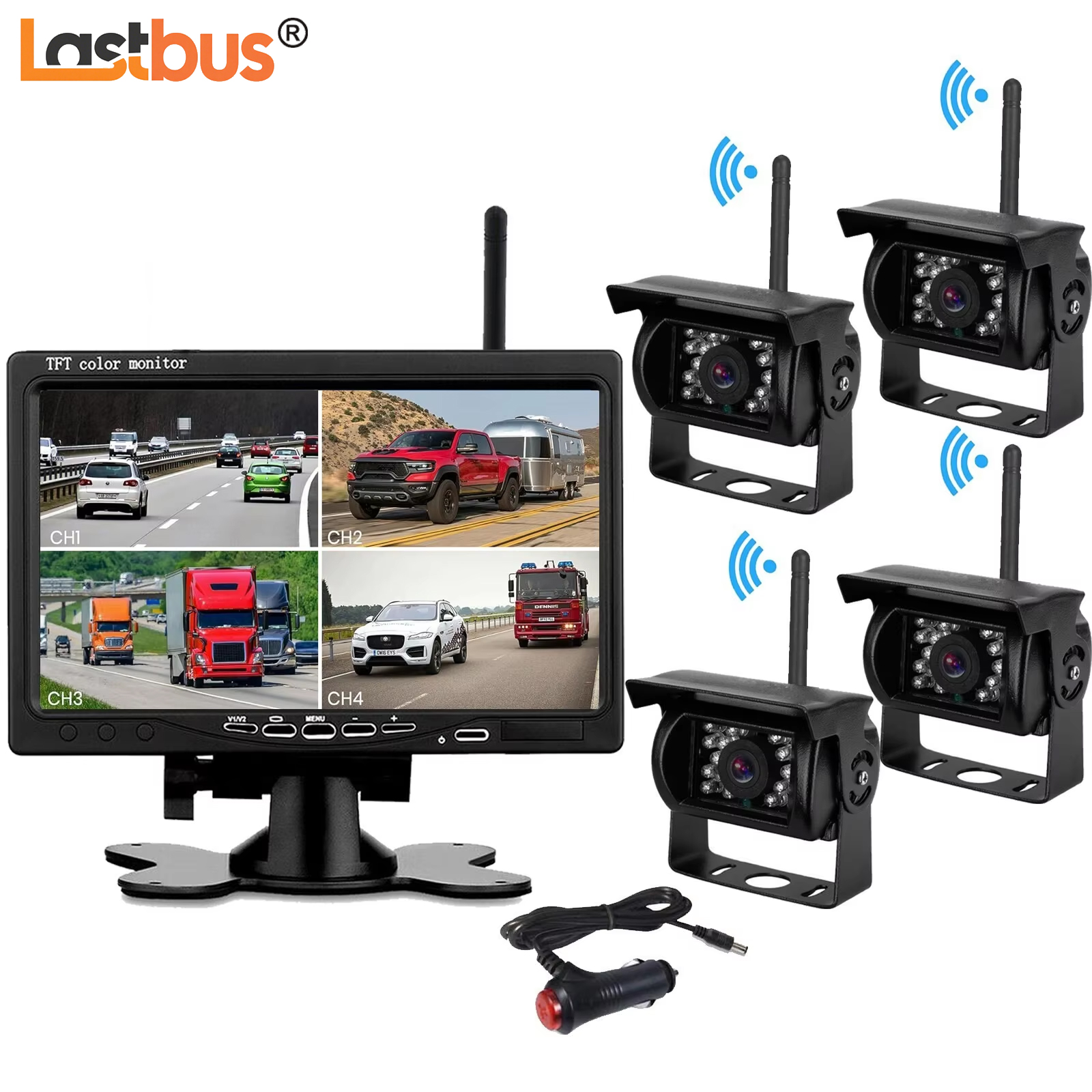 Lastbus 7 "IPS スクリーンクアッド分割モニターワイヤレスデジタルバックアップカメラナイトビジョン防水キャラバンバストレーラー RV