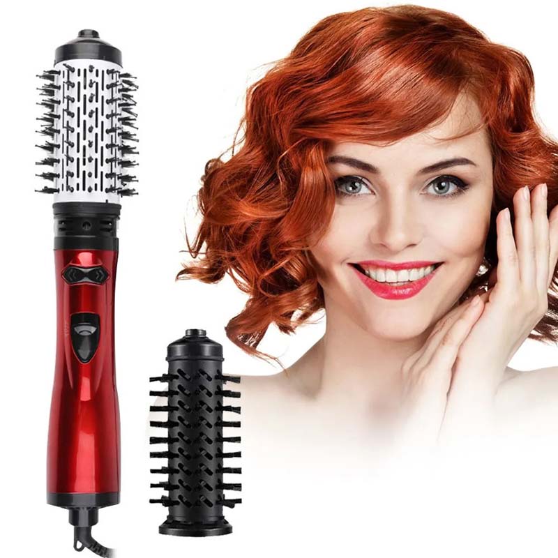 回転ヘアドライヤーブラシ電気ブロードライヤーコーム熱風ストレートアイロンカーラーアイロンワンステップ 2 ギア送風機交換可能 2 ヘッド
