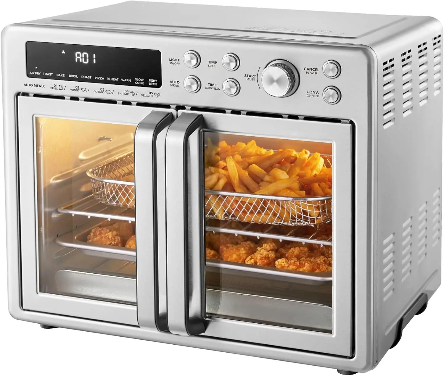フレンチドア トースター オーブン エアフライヤー コンボ、26.4 QT、特大エアフライヤー カウンタートップ オーブン 10-in-1 コンボ、25% 高速