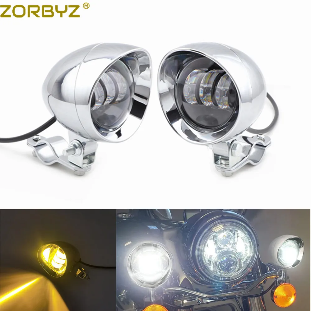 ZORBYZ オートバイクローム LED 弾丸デュアルカラー通過補助スポットフォグランプロールケージガードバーチューブマウントブラケット
