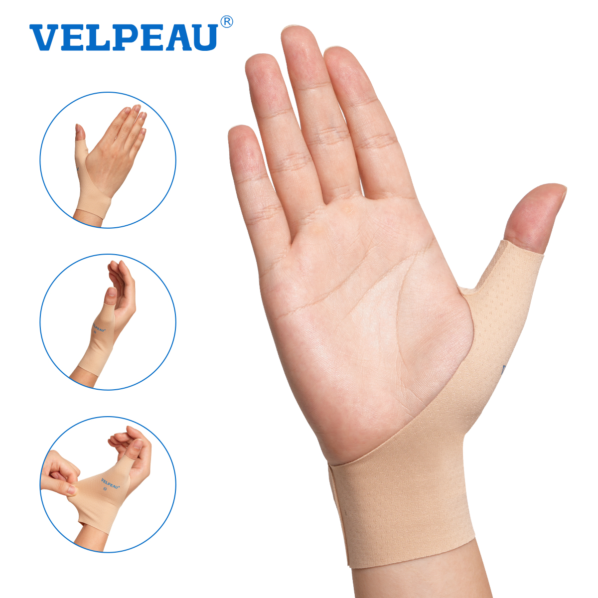 VELPEAU 親指圧縮スリーブ、軽度の関節炎の痛み、スポーツ、副木ライナー、親指サポート、左右の手に合う 2 個