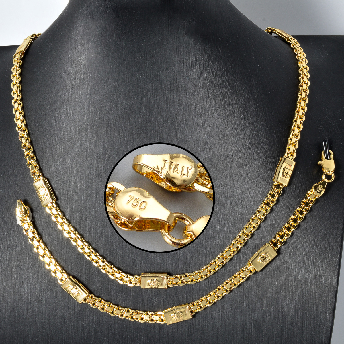 ドバイ 18k ゴールドメッキジュエリーセット高級ヒップホップパンク 2 個セットネックレスブレスレット花嫁ウェディングジュエリー母の日ギフト
