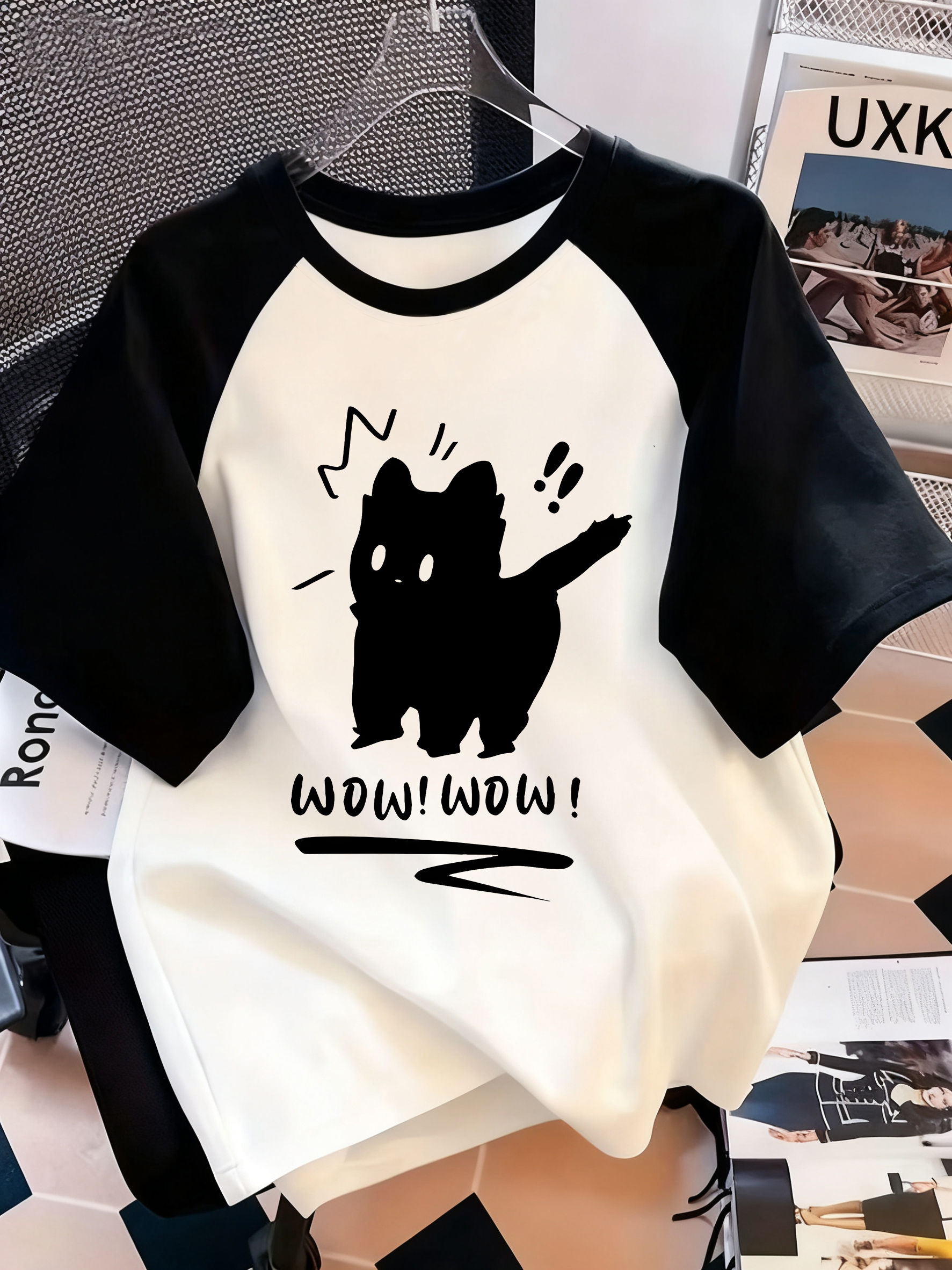 面白い Tシャツ猫レタープリントクルーネック Tシャツカジュアル半袖トップ春夏婦人服
