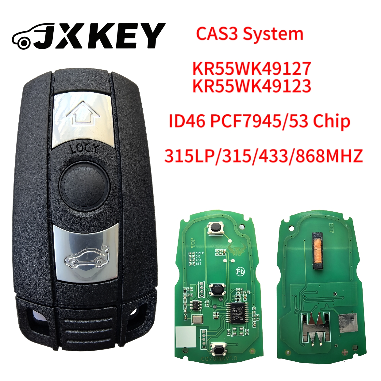 JXKEY 315/315LP/433/868MHz 用 BMW リモート BMW CAS3 車のキー KR55WK49127/KR55WK49123 ID46 PCF7953 用 BMW CAS3 キー CAS3 リモートキー