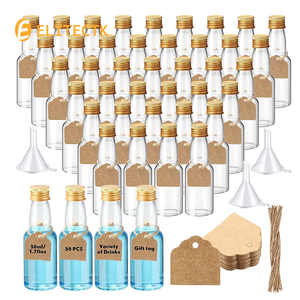 50 個 50 ミリリットルミニ酒ボトル再利用可能なプラスチック空のアルコールショットボトルウォッカシャンパンウイスキー結婚式パーティー用