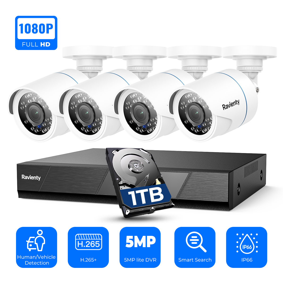 1080P 8CH CCTV セキュリティカメラシステム AI 人間/車両検出 5MP Lite DVR 2MP 有線監視カメラ IR ナイトビジョン