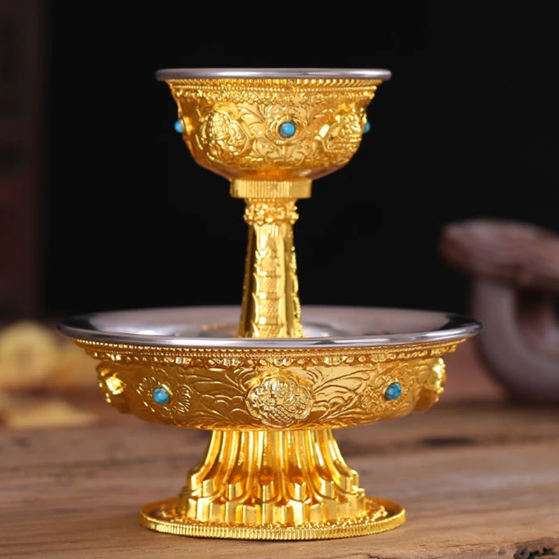 仏教万座保護ダルマカップタントラ合金工芸品、チベットの賛辞、金箔仏教プレート、ホームギフト、屋内装飾