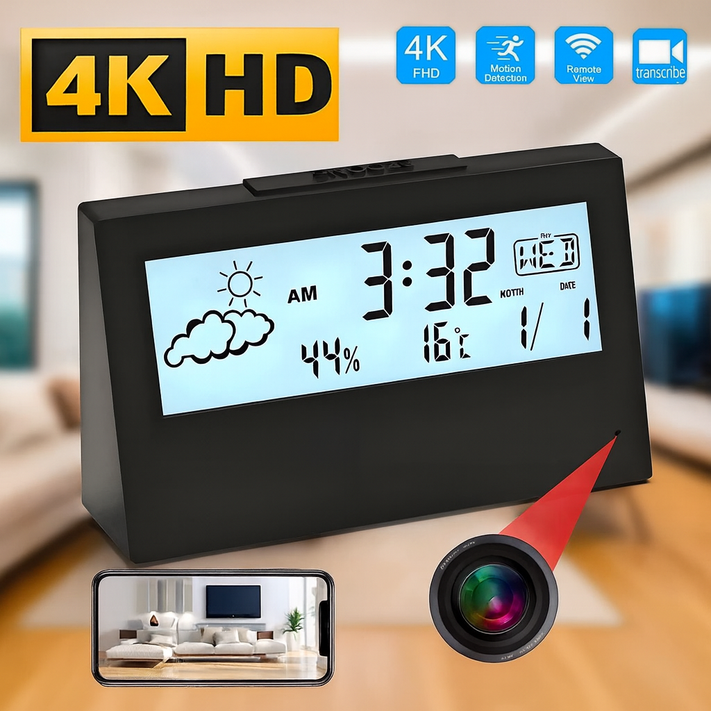 動き検出機能付き 4K WiFi 時計カメラ |アプリ経由のリモートライブビュー |家
