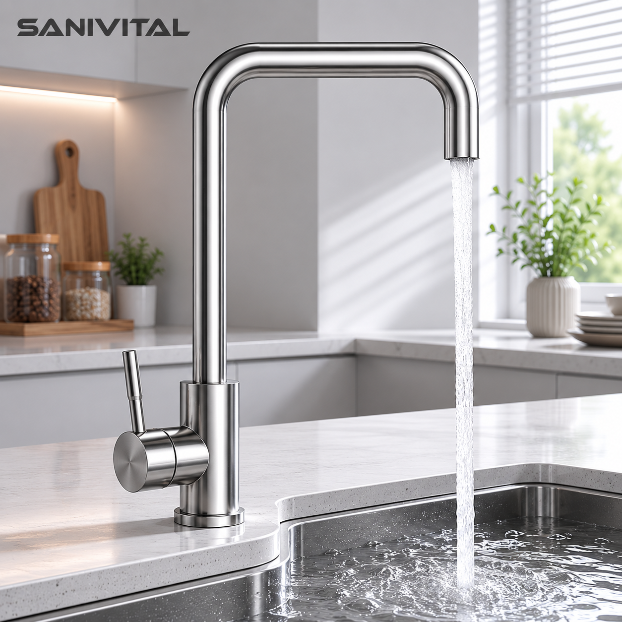 SANIVITAL 304 ステンレス鋼のキッチンの蛇口シングルハンドル 360 度回転シンクタップ温水冷水ミキサー蛇口キッチンシンク用