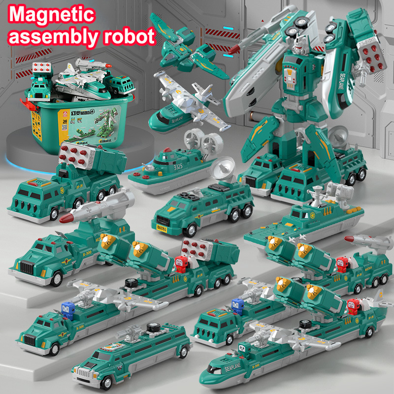 2025 新磁気ビルディングブロック変換組立ロボットおもちゃセット 9 個クールボーイ変換ロボットモデルおもちゃギフト
