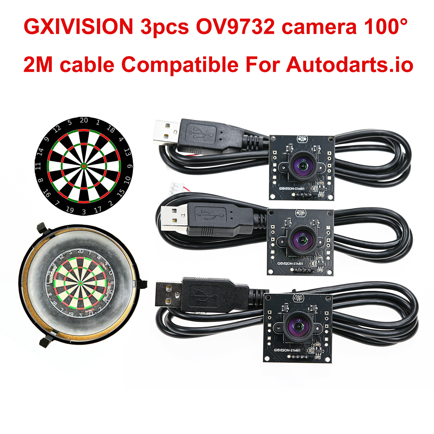 GXIVISION OV9732 30FPS 2M ケーブル 100 度 USB カメラモジュール、3 個 OV2735/IMX179/OV2710 互換性 Autodarts.io スコアリング